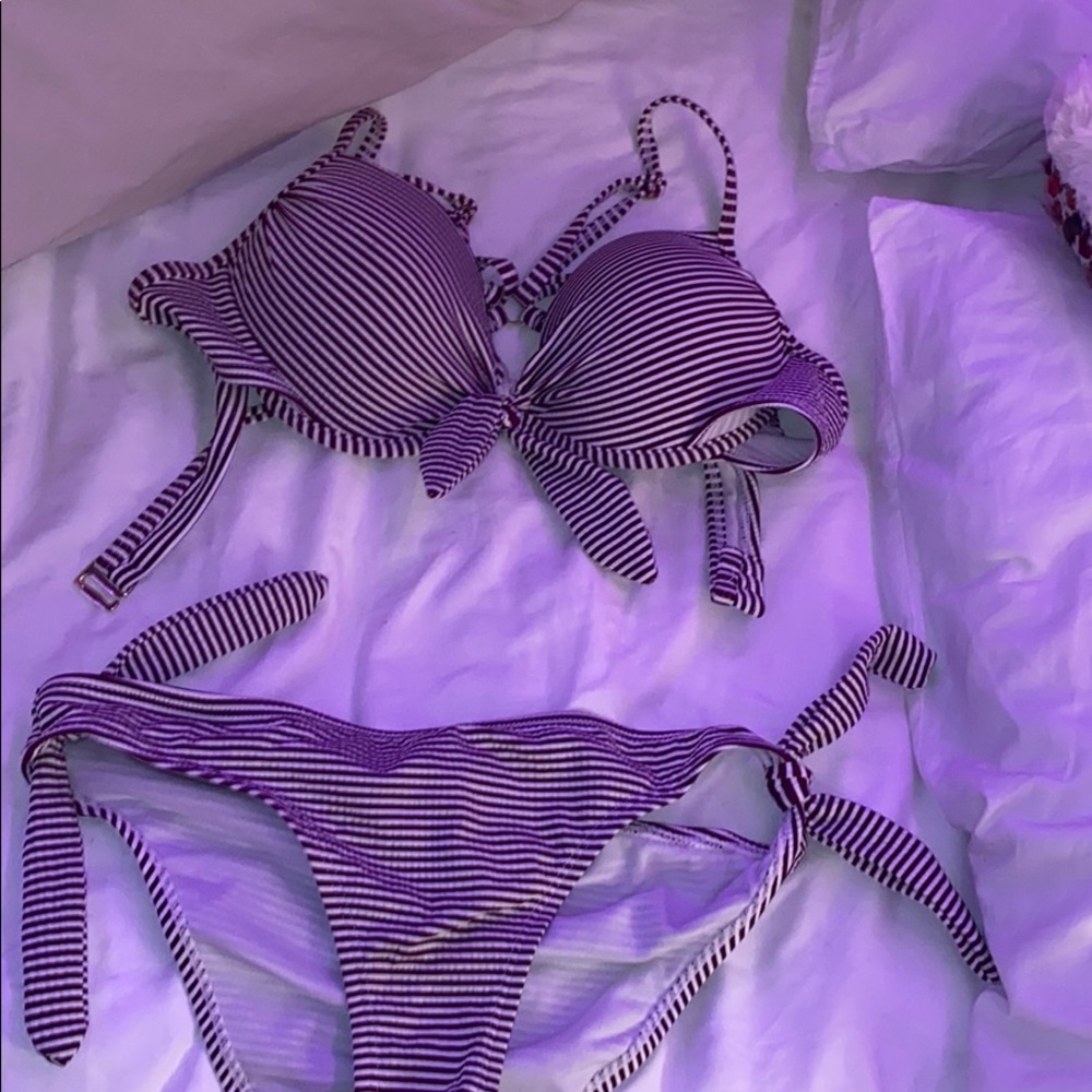 maroon and white bikini